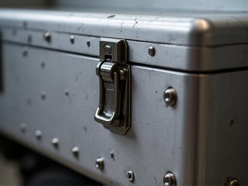 Close up of aluminum custom fabricated underbody toolbox